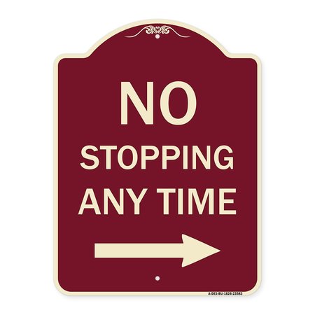 SIGNMISSION No Stopping Anytime W/ Arrow Right Heavy-Gauge Aluminum Architectural Sign, 24" x 18", BU-1824-23583 A-DES-BU-1824-23583